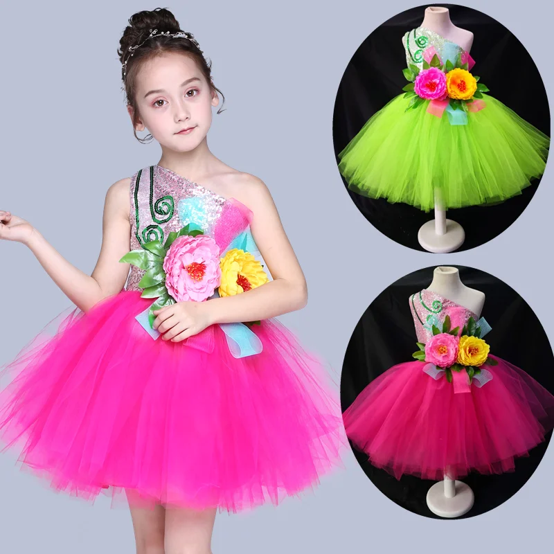 

Children's Ballet Jazz Dance Latin Dance Costumes Girls Performance Chorus Sequins Fluffy Skirt Dance Costumes