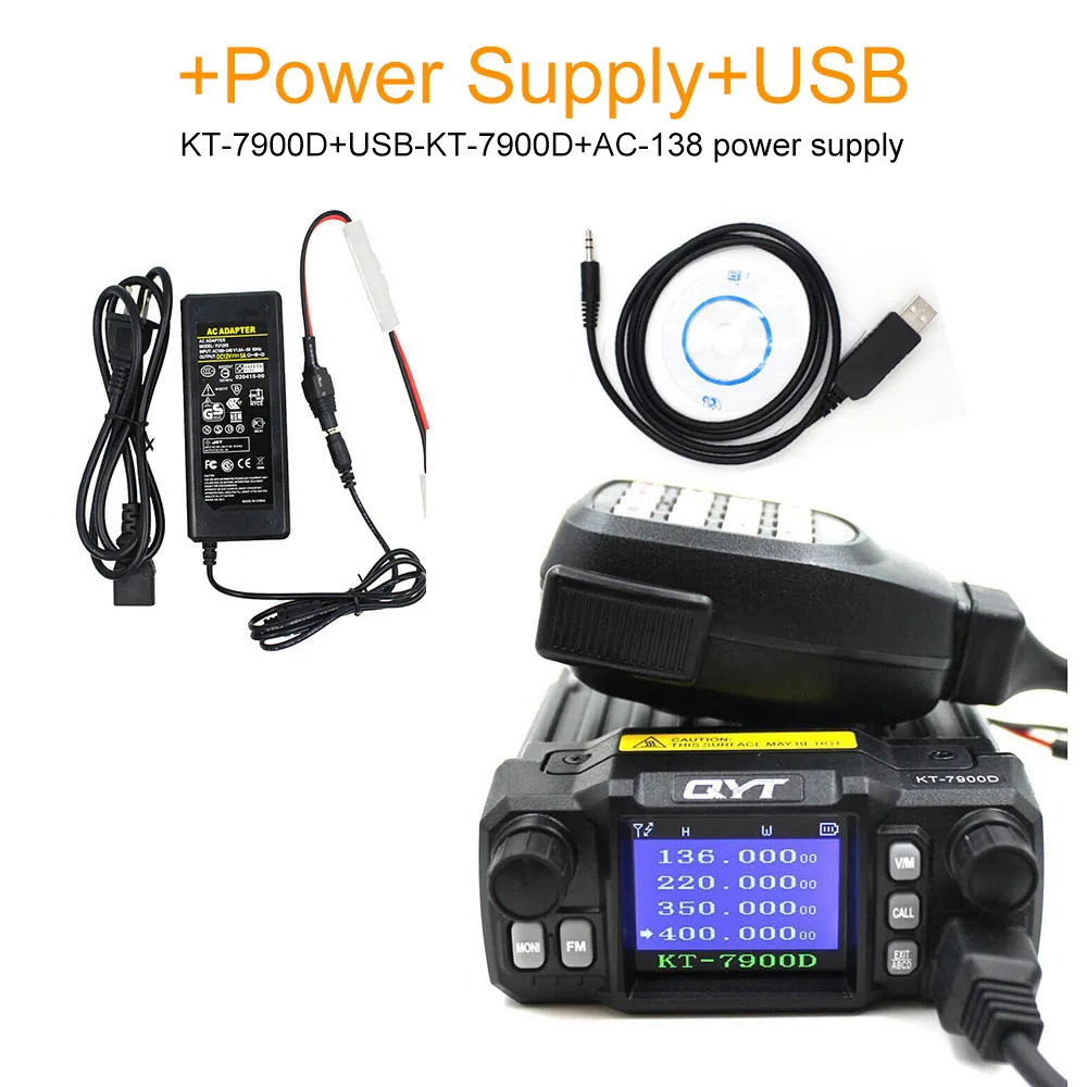 KT-7900D-USB-AC138 QYT KT-7900D мобильное радио 25 Вт Quad Band Quad Дисплей 144/220/350/440 МГц Автомобильный мобильный радио любительская радиостанция KT7900D - Цвет: KT-7900D-USB-AC138