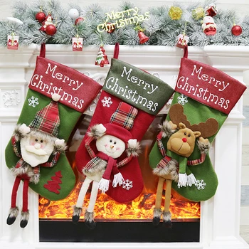 

Christmas Stockings Decorations 3D Applique Santa's Gift Candy Bags for Kids Christmas stocking perfect for candy small gifts