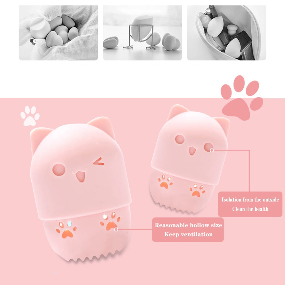 Beauty Powder Puff Kitten Portable Soft Silicone Blender Holder Sponge Makeup Egg Drying Case Cosmetic Blender Sponge Box Holder