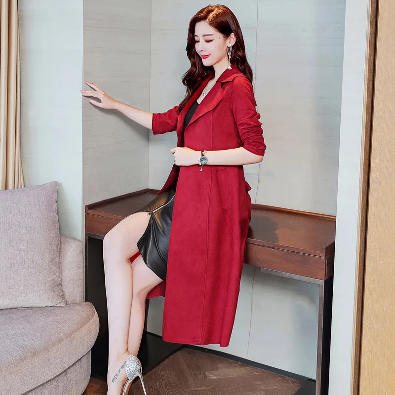 

2019 Autumn Trench Coat Fold-down Collar Street Versatile Mid-length Long Sleeve Fashion Comfortable