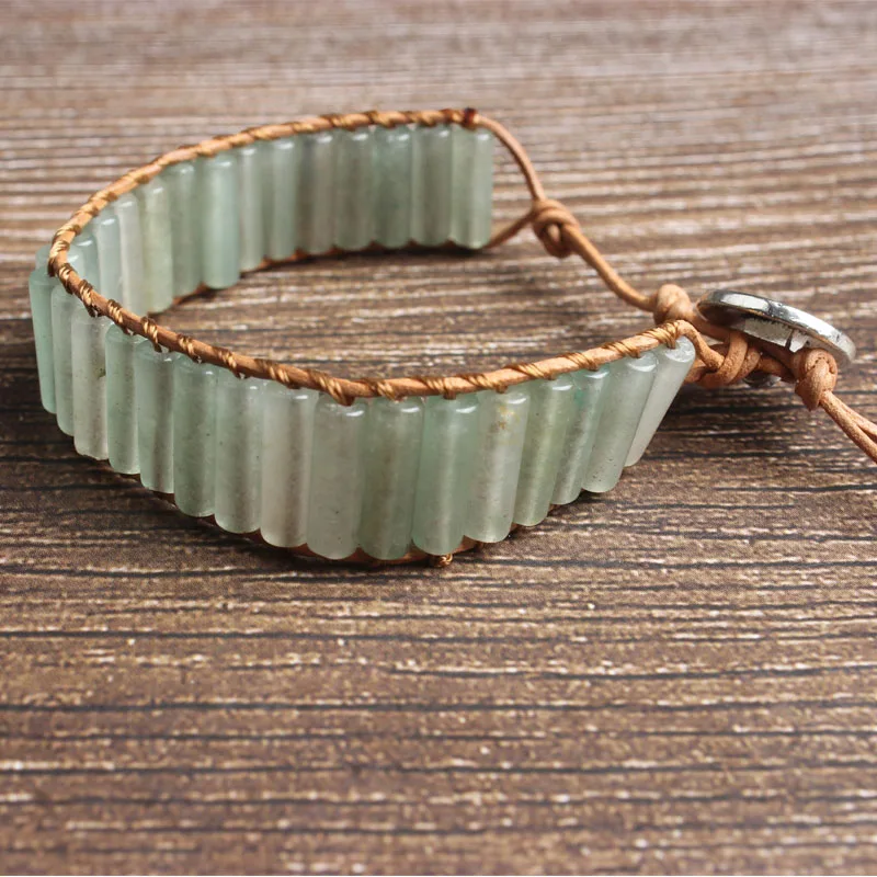LanLi натуральный ювелирный цилиндр зеленый авантюрин вязаный браслет для мужчин и женщин давая подарки и самоиспользование