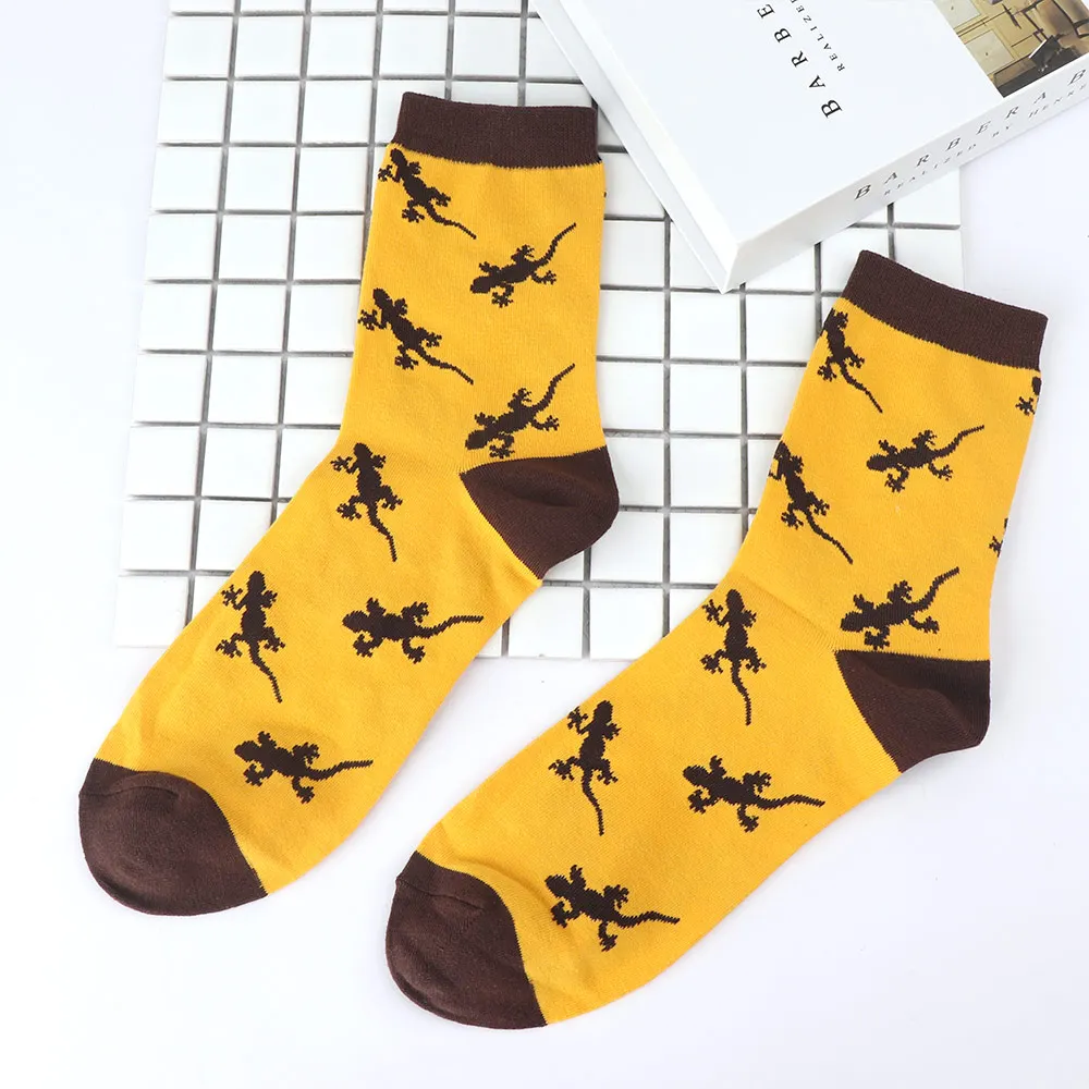 1 пара мужской модной одежды аксессуары удобные короткие носки ящерица мультфильм шаблон Зима Осень Теплые эластичные носки