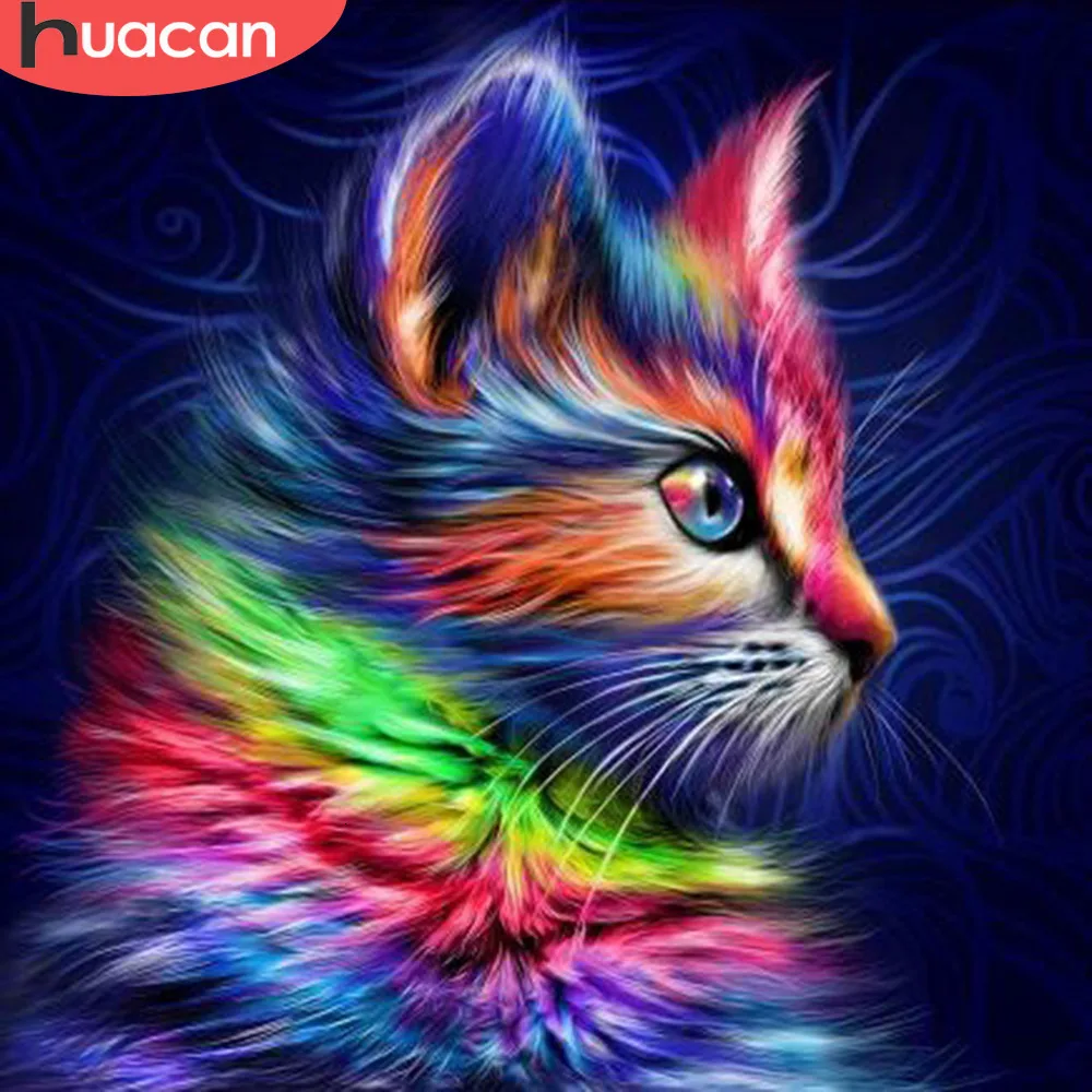 Cross-Stitch Cat Painting Animal-Rhinestone-Picture Art Diamond HUACAN Embroidery Mosaic