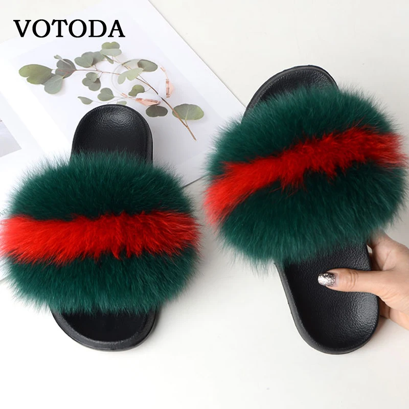 Женские меховые шлепанцы пушистый натуральным лисьим мехом без задника с