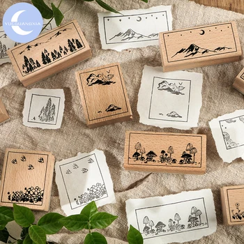 

YueGuangXia Sea and Mountain Series Wooden Rubber Stamp for Scrapbooking Deco Classical Craft Label Standard Big Size Stationery