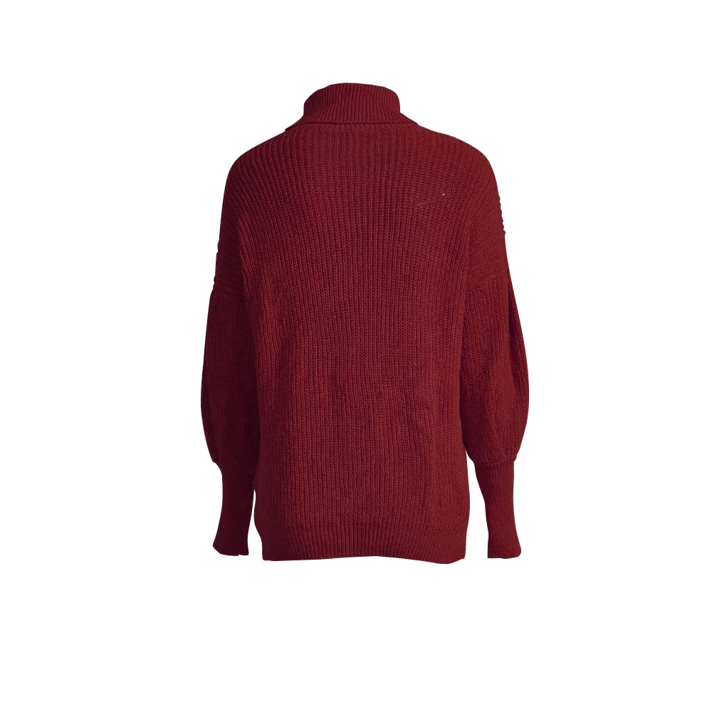 Модный простой пуловер, свитер, Европейский и американский женский пуловер, четыре цвета, высокий воротник, рукав-фонарик, пуловер, свитер, Новинка