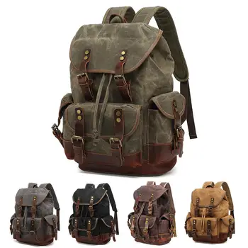

Practical Vintage Waterproof Backpack Traveling Backpack Canvas Backpack Cotton Outdoor Climbing Bag Rivets Bookbag