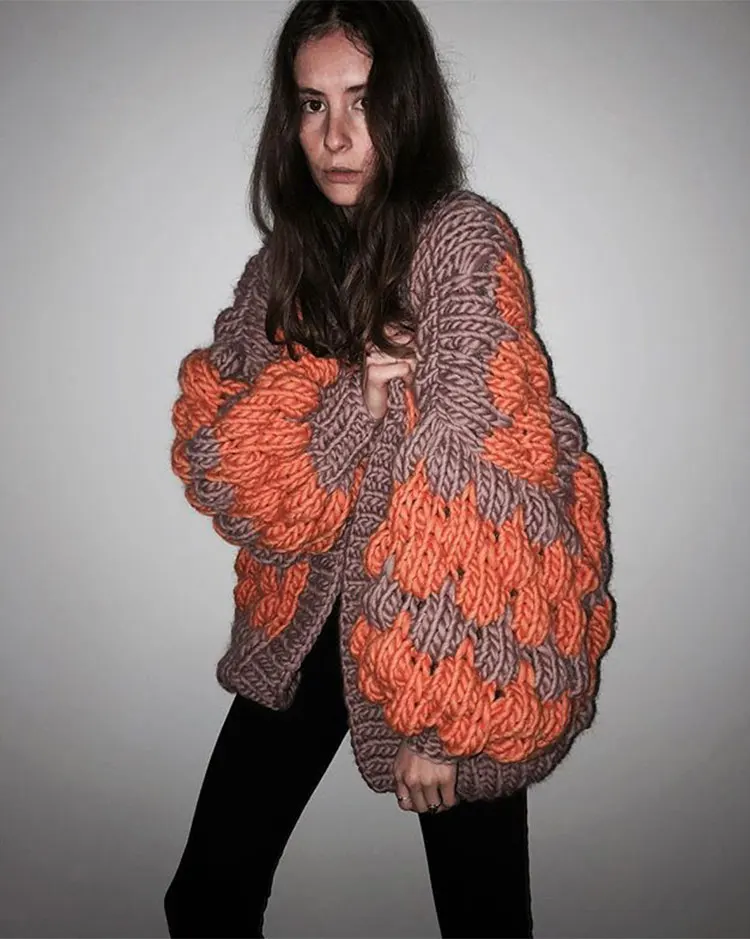 Bohemia Mohair контрастный цвет кардиган свитер модный тренд осень/зима теплый свитер Глубокий V шеи фонарь рукав свитер