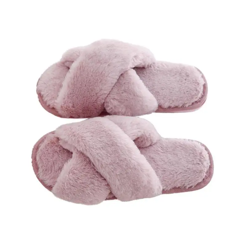 Зимние женские домашние тапочки с искусственным мехом; модная теплая обувь; женские слипоны на плоской подошве; женские шлепанцы на плоской подошве из искусственного меха; Прямая поставка - Цвет: Pink