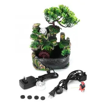 

Resin Desktop Fountain Simulation Rockery Decor with Light Home Ornament Mini Bonsai Simulation Decorative Artificial Flowers