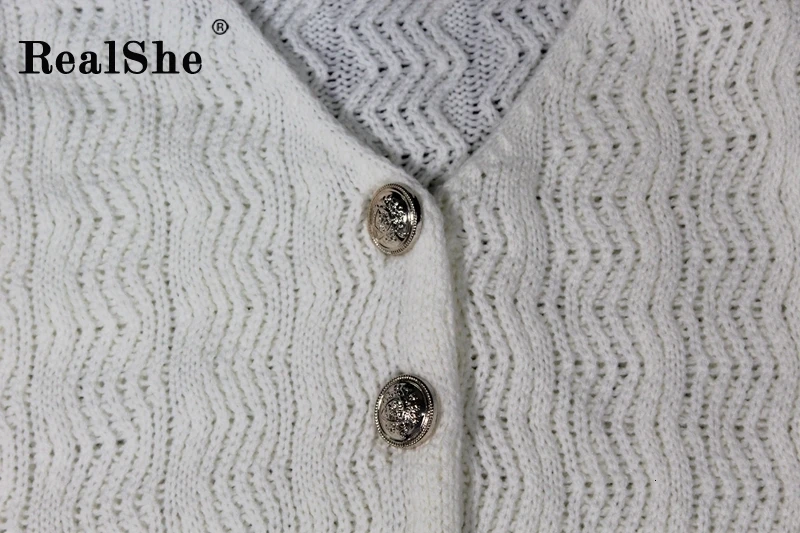 RealShe женский свитер,, v-образный вырез, длинный рукав-фонарик, на пуговицах, однотонный, Осень-зима, свитер для женщин, Повседневные свитера для женщин, кардиган