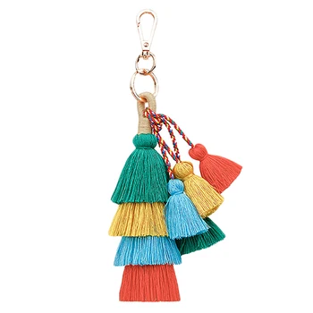 

Vintage Boho Key Chain Multilayer Tassel Pendant Women Bag Hanging Ornament Woven Keychain Women Accessorie