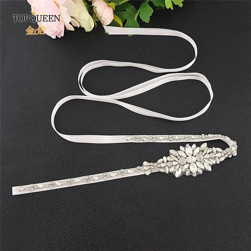 White TOPQUEEN S352 Хрустальные Вечерние платья для выпускного вечера аксессуары свадебный пояс, пояс невесты свадебные ленты Пояски 1 см лента - Цвет: White
