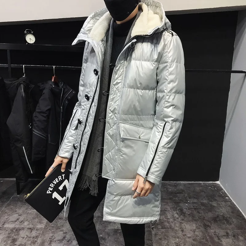 Winter Down Jacket Men's Warm Thick Fashion Parka Men Solid Color Casual Hooded Coat Man Wild Loose Cotton Long Jacket Male