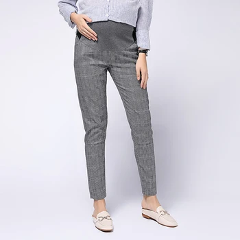 

2020 New Hot Sale Gestante Maternity Lattice Pant Business Wear Pregnancy Pants Cropped Trousers For Pregnant Women For Work