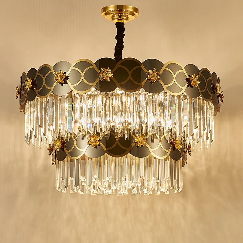 Grey and Gold Flower crystal round chandelier Luster Indoor Light Fixtures 5 Grey and Gold Flower crystal round chandelier Luster Indoor Light Fixtures 5
