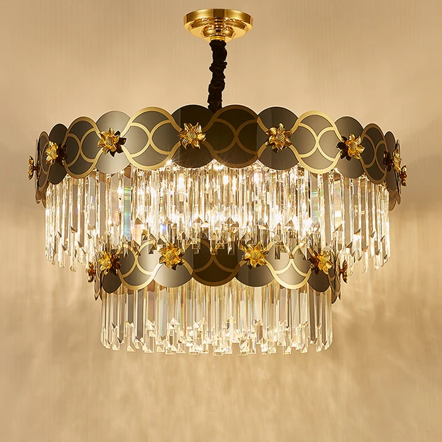 Grey and Gold Flower crystal round chandelier Luster Indoor Light Fixtures 5