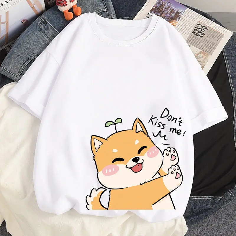 

Couple Friends High Quality Cat T-shirt Streetwear Harajuku Pink Kawaii Shiba Inu Tops Ulzzang Woman Men Tshirts