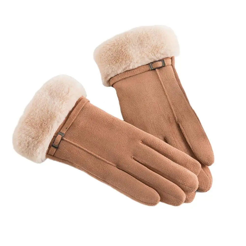 1 шт. Модные женские зимние мягкие перчатки замшевые теплые перчатки с флисовой подкладкой перчатки для вождения Guantes - Цвет: N915 Khaki Gloves