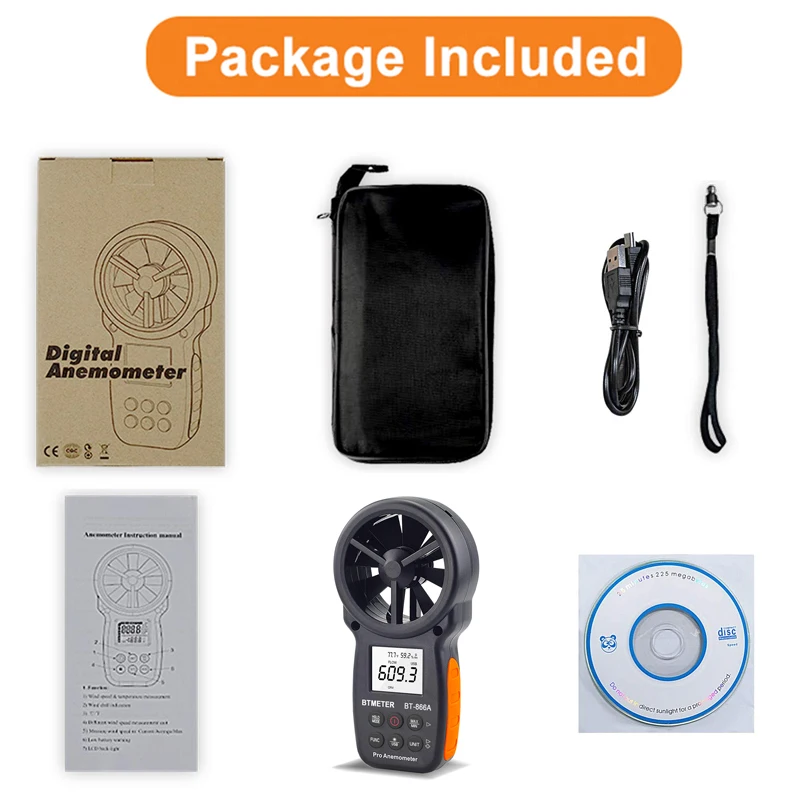 Anemometro Professionale Kethvoz KE-846A - Misura Velocità Vento, Flusso Aria (CFM), Temperatura