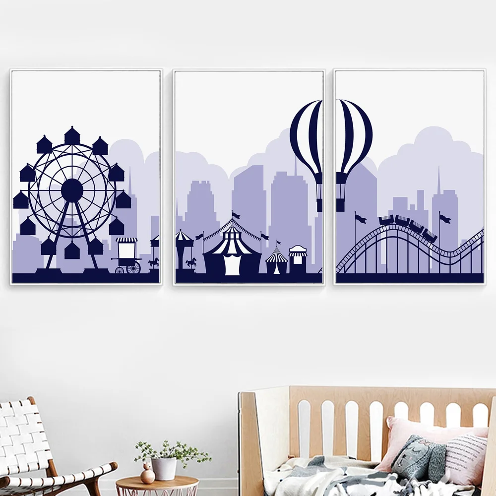 Мультяшный городской пейзаж воздушный шар колесо обозрения скандинавские