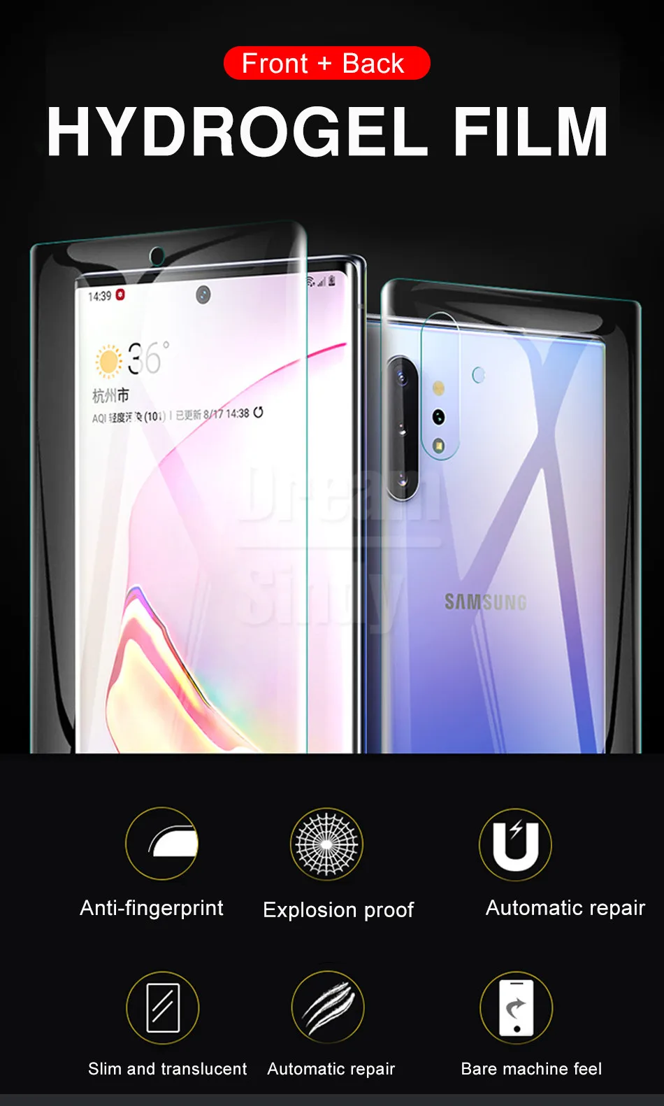 Передняя пленка для задней крышки 100D Гидрогелевая пленка для samsung Galaxy S8 S9 S10e Plus Note 8 9 10 Plus Защитная крышка для экрана