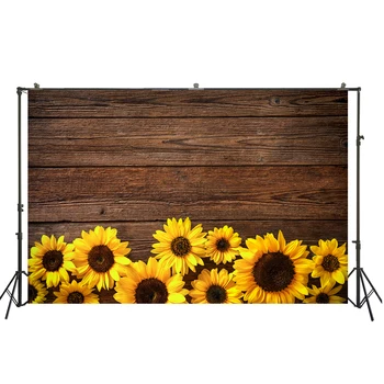 

HUAYI Brown Wooden Planks with Yellow Sunflower Backdrop Children Birthday and Baby shower photoshoot Decorations W-1885