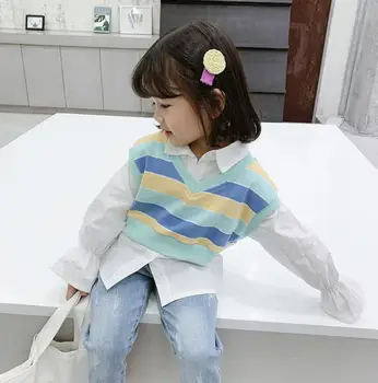 

2020 new girls 2 pcs set vest+blouse fashion spring girls suits 2-7t HM530