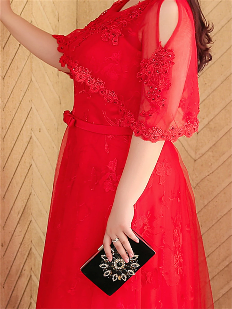 Поддельная шаль вечернее платье с длинными блестками Robe De Soiree T308 нового размера плюс o-образным вырезом женские вечерние платья красное элегантное вечернее платье