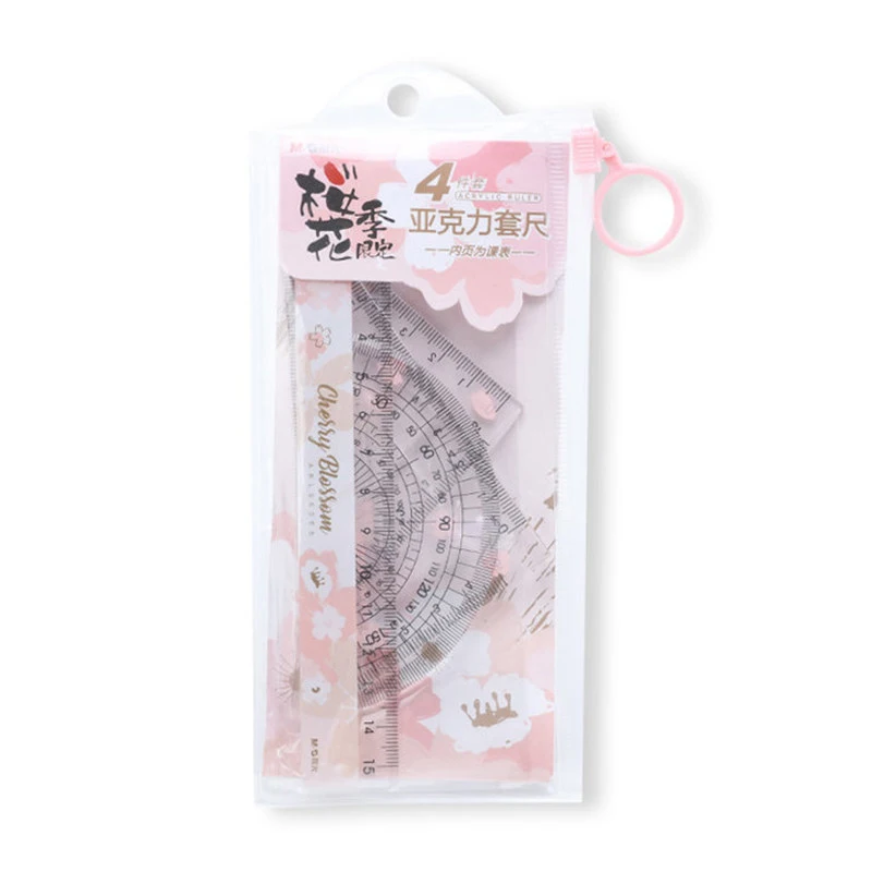 M&G Sakura Season Series Acrylic Ruler 4-Piece Set 4 Different Measuring Tools Kawaii Office Study Painting Stationery
