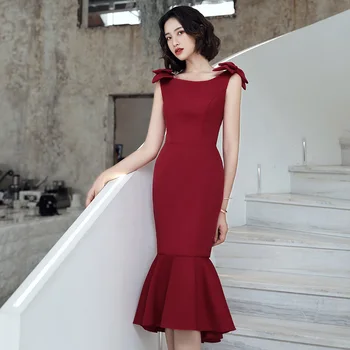 

Burgundy Mermaid Cheongsam Chinese Bride Wedding Dress Novelty Female Sleeveless Qipao Elegant Noble Slim Vestidos De Festa