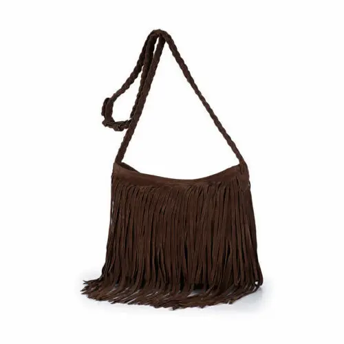 Женская сумка-мессенджер из искусственной замши с бахромой, сумка через плечо, перекрёстная сумка, кошелек на молнии, большая емкость - Цвет: Brown