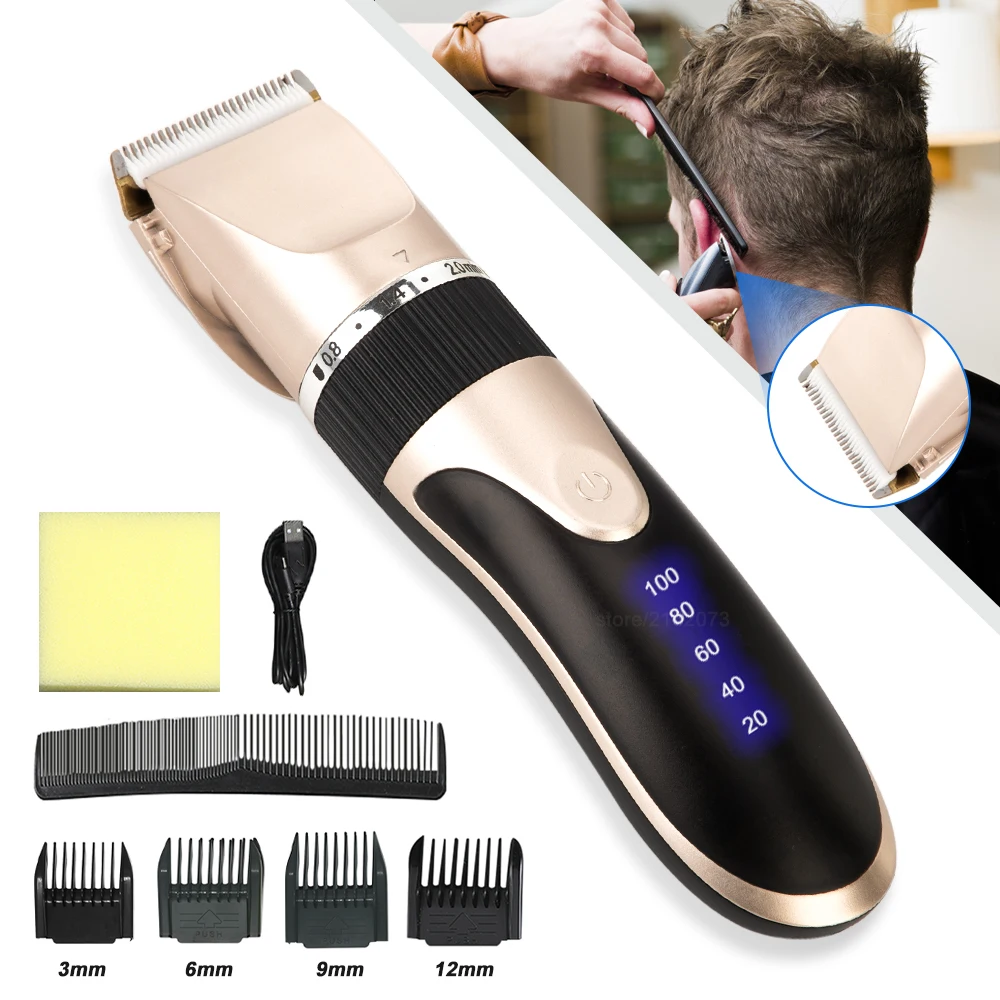 Cortadora de cabello eléctrica profesional para hombres, cortadora de cabello Digital con pantalla LCD, recargable por Usb, bajo ruido, Máquina para cortar cabello