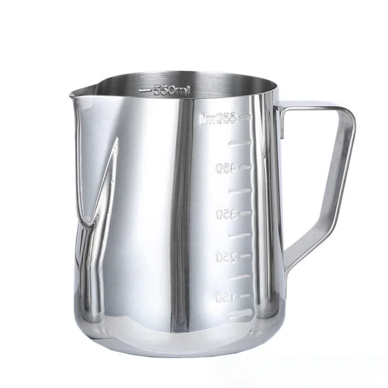 Silver Milk Frothing Jug and coffee machine/'s steam frother