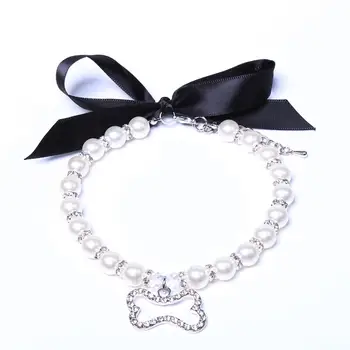 

Pet Dog Pearls Necklace Collar Rhinestons Bone Charm Pet Puppy Jewelry Accessories for Female Dogs Cats Small Medium