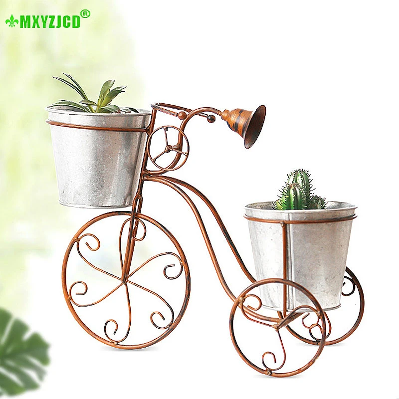 

Wrought Iron Bicycle Flower Pot Double Detachable Flower Stand Garden Plant Potted Decoration Office Desktop Crafts