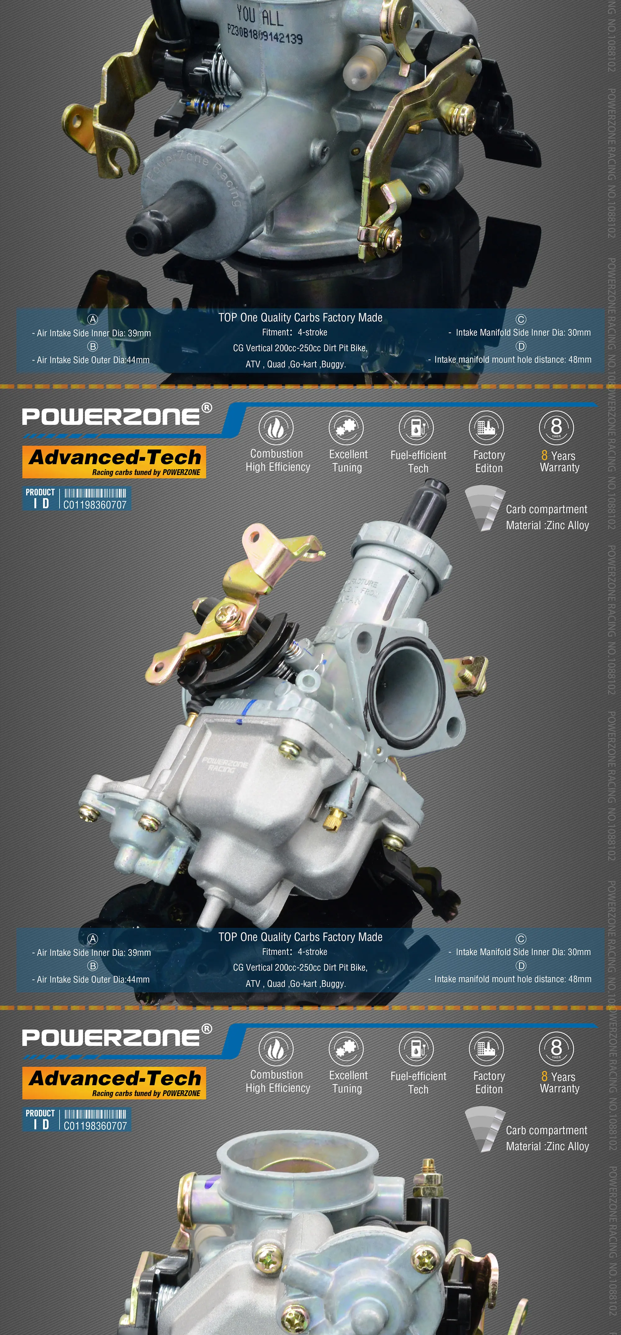 Powerzone карбюратор PZ30B 30 мм CVK Ускорительный Насос Carb для CG Vertical 200cc-250cc Dirt Pit Bike, ATV, Quad, Go-kart, багги