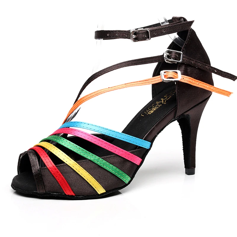 Woamn Ribbon Ballroom Dancing Shoes For Girls High Heel Bachata Salsa