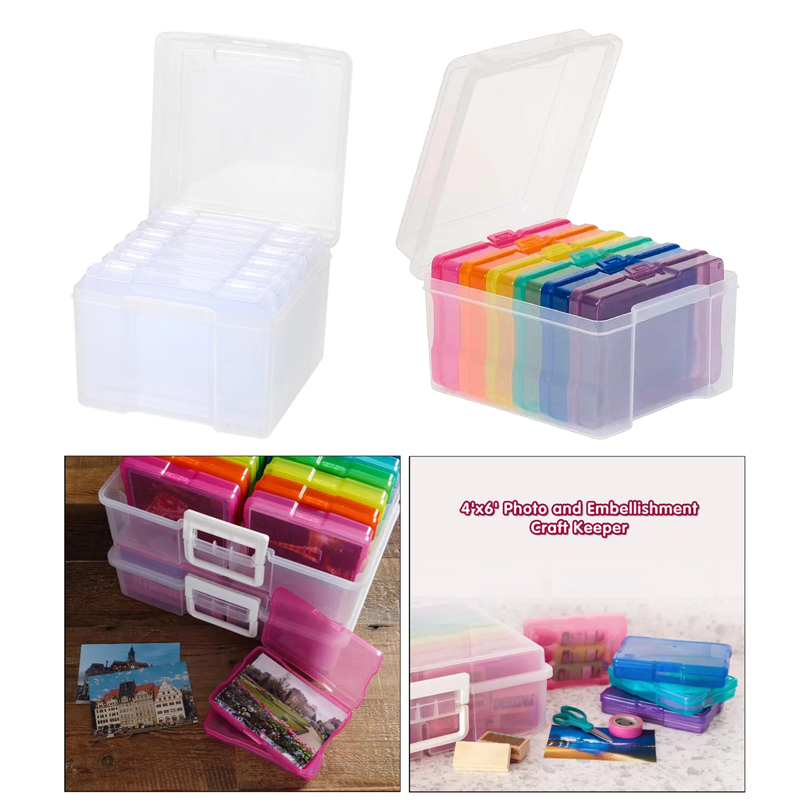 Photo Storage Box Photo Keeper Cases 6 Boxes Plastic Small Cards Storage  Organizer Suit Craft Supplies for Stationery Bedrooms