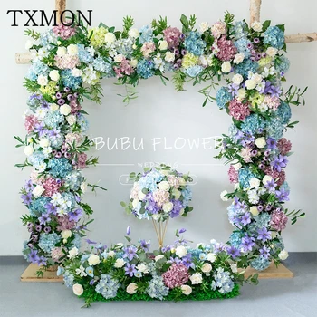 

European wedding artificial silk flowers row arch flower wrought wedding props decorative wedding background flower wall custom