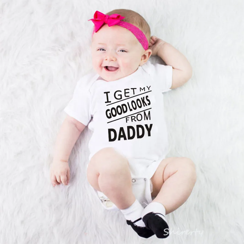 

Baby Romper Funny Letter I GET GOOD LOOKS FROM DADDY Newborn Baby Girls BoysShort Sleeve Jumpsuit Baby Clothing 0-24M