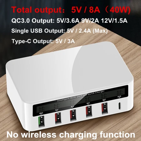 Беспроводное зарядное устройство Amstar Qi 10 Вт для iPhone X, XR, XS, Max, быстрая зарядка 3,0 type C, 6USB, 5 В/8A, быстрая зарядная станция для samsung S9 - Тип штекера: 818