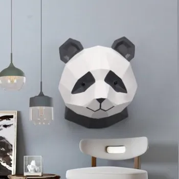 

European Style Geometry Panda Wall Decorative Light luxury Resin Crafts Home Bedroom Study Decoration Animals Wall Hanging A794