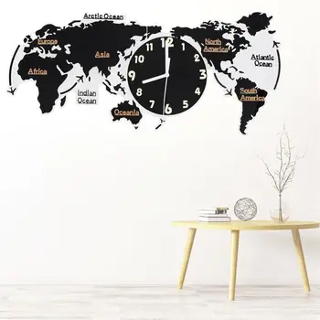 

1pc Acrylic Silent Wall Clock World Map Wall Clock Mute Wall Lamp Without Battery For Home Office Living Room Decoration