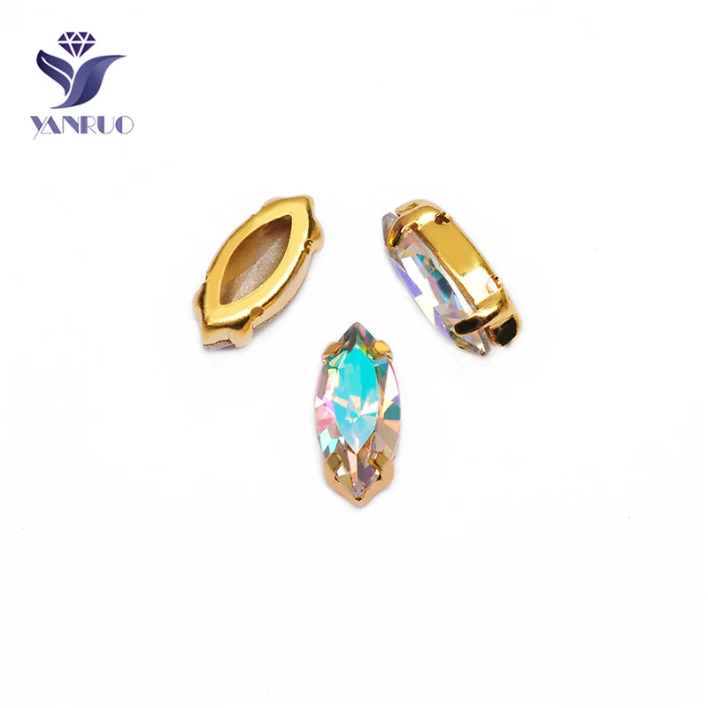With Gold Claw YANRUO 4200 Navette Bling AB Horse Eyes пришитые камни стразы стекло кристалл страз заостренный сзади с когтями шитье для одежды - Цвет: With Gold Claw