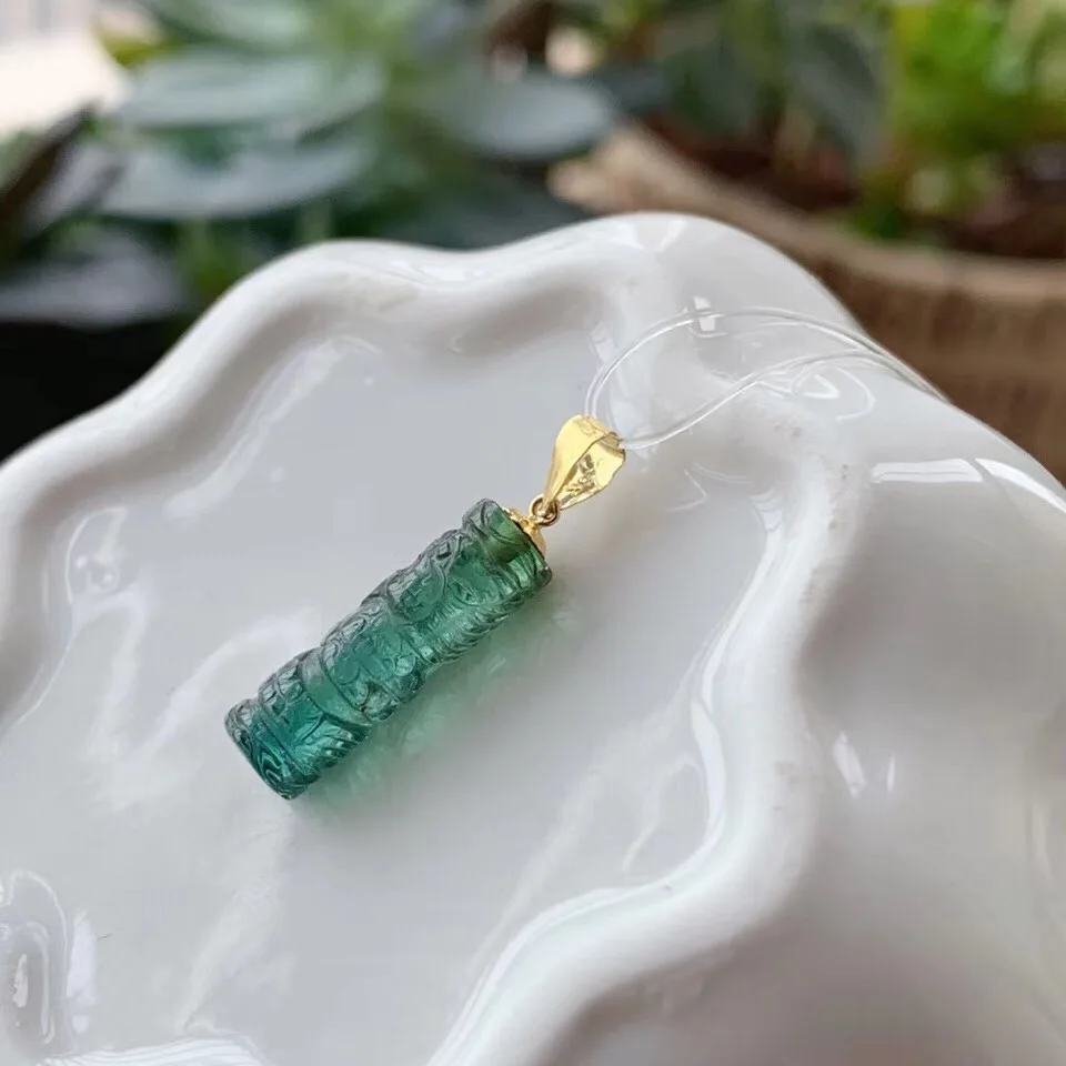 

Genuine Natural Blue Tourmaline Necklace Pendant Jewelry For Women Men 18K Gold Dragon Carved 16.5x5mm Crystal Gemstone AAAAA