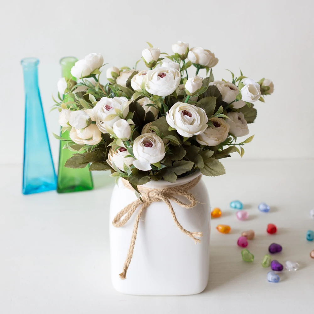 9 головок/Букет мини Поддельные чайные розовые цветы пиона для дома свадебный Декор искусственные розы Penoy бутон для декора комнаты 4