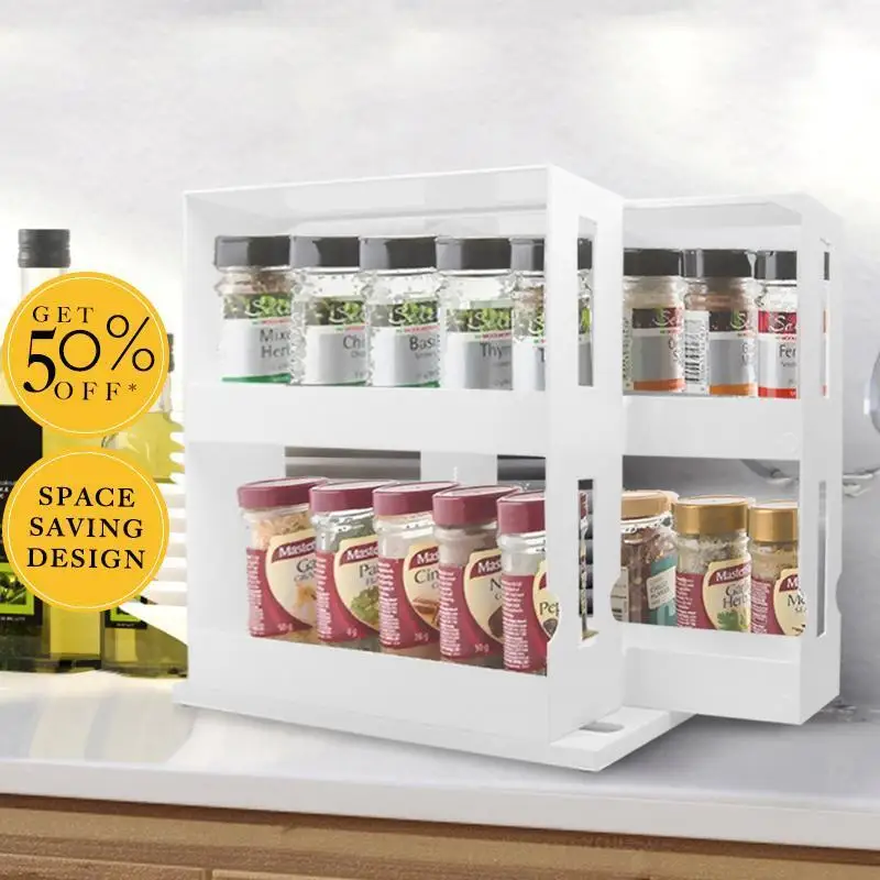 

Kitchen Spice Organizer Rack Multi-Function Rotating Storage Shelf Slide Kitchen Cabinet Cupboard Organizer Kitchen Storage Rack