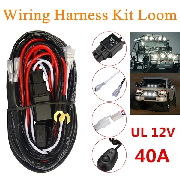 

Car LED Light Bar Wire 2M 12V 40A Wiring Harness Relay Loom Cable Kit Fuse for Auto Driving Offroad Led Work Lamp